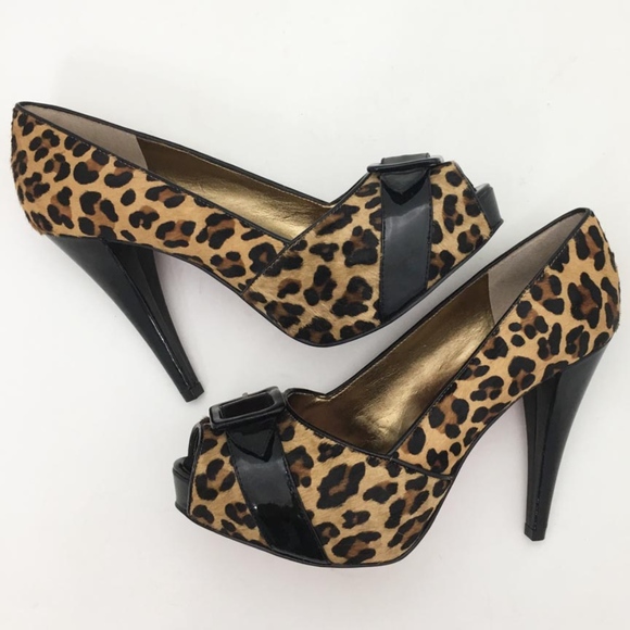 Paris Hilton Shoes - Paris Hilton Leopard Fur Peep Toe Heels Shoes